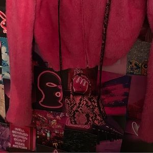mini bag with pink sweater
